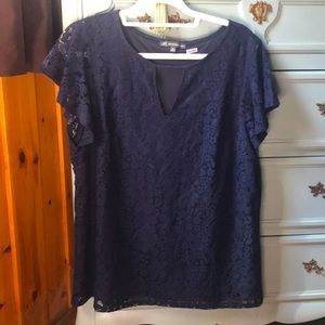 Adrianna Papell - Navy Blue lace top with butterfly sleeves - XL